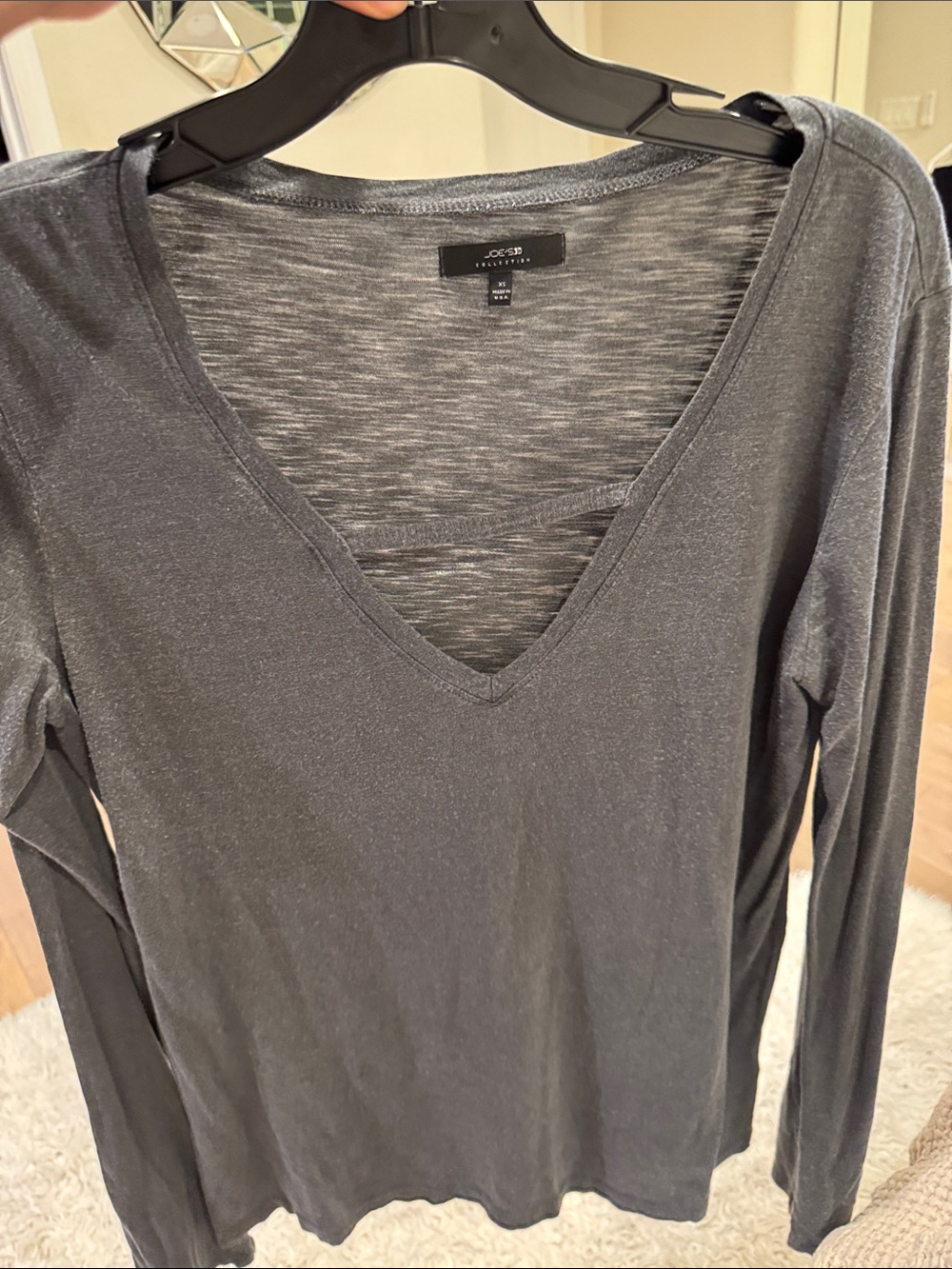 Joie Charcoal V-Neck Long Sleeve Top